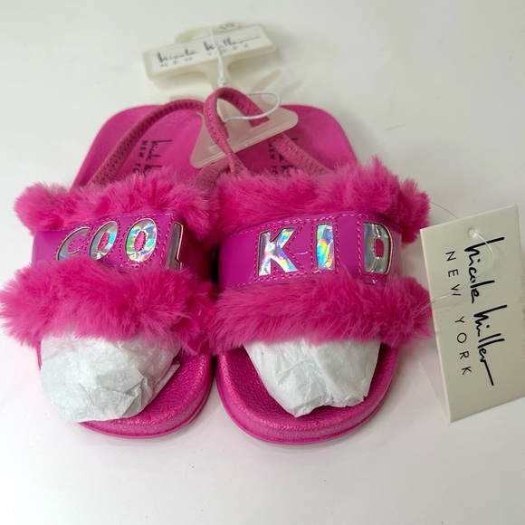 Nicole Miller Toddler Pink Faux Fur Sandals Slides - Girls Slides NEW - Picture 8 of 10